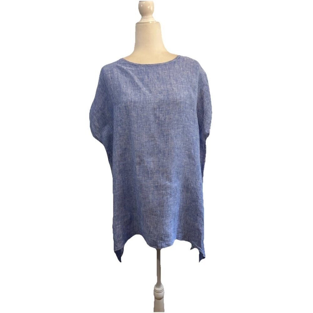 Tutu&lilli Linen Boxy Tunic Blouse Blue Women Xs/S Oversized Made USA
